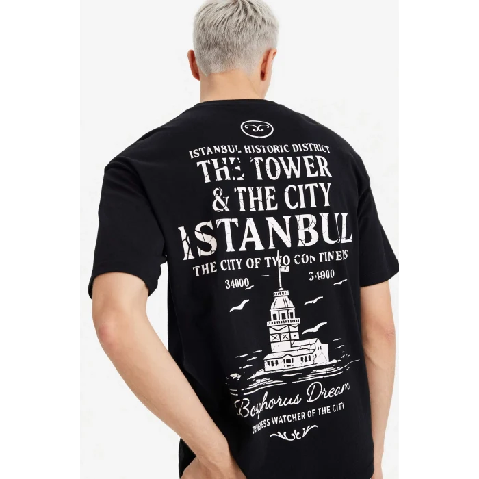 Defacto F8164AXBK81 Siyah %100 Pamuk Boxy Fit Baskılı Tişört