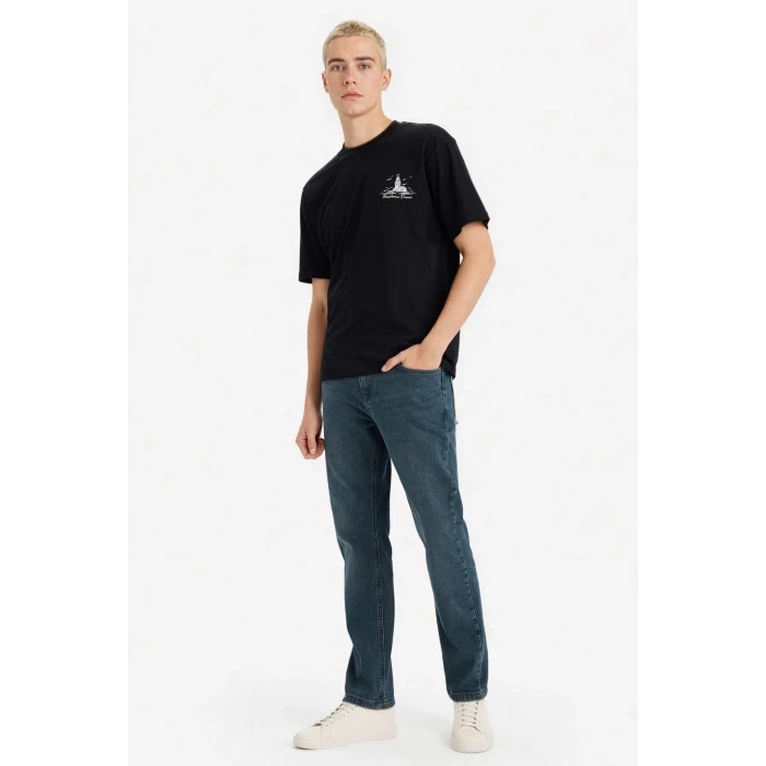 Defacto F8164AXBK81 Siyah %100 Pamuk Boxy Fit Baskılı Tişört