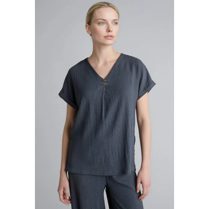 Defacto H1173AXAR169 Antrasit Regular Fit Bürümcük Tişört