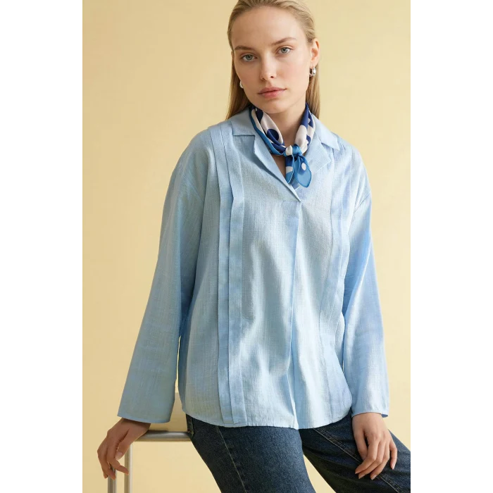 Defacto G8785AXBE196 Mavi Relax Fıt Uzun Kollu Bluz