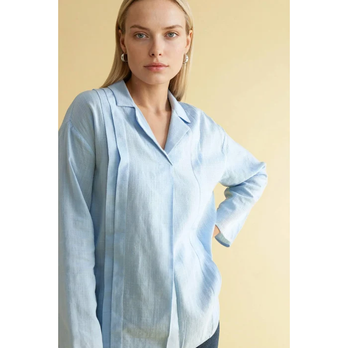 Defacto G8785AXBE196 Mavi Relax Fıt Uzun Kollu Bluz