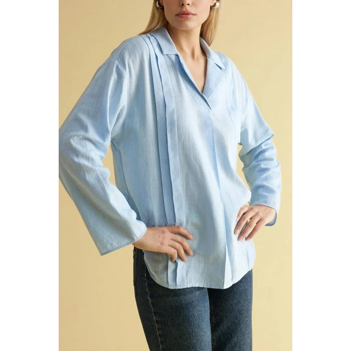 Defacto G8785AXBE196 Mavi Relax Fıt Uzun Kollu Bluz