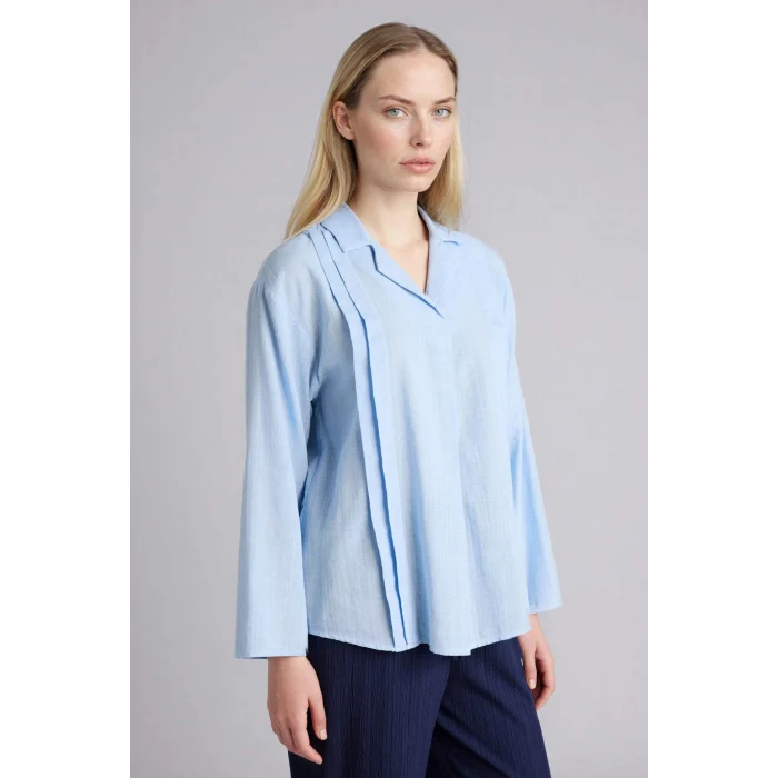 Defacto G8785AXBE196 Mavi Relax Fıt Uzun Kollu Bluz