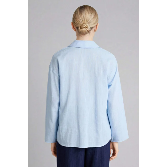 Defacto G8785AXBE196 Mavi Relax Fıt Uzun Kollu Bluz