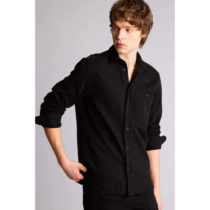 Defacto H1360AXBK81 Siyah Premium Twill Gömlek