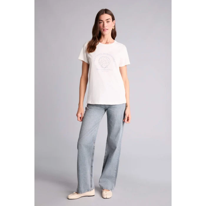 Defacto H2355AXER105 Ekru İşlemeli Kısa Kollu Tişört