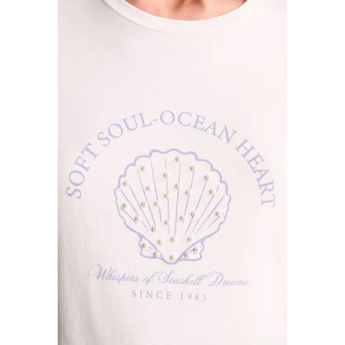 Defacto H2355AXER105 Ekru İşlemeli Kısa Kollu Tişört