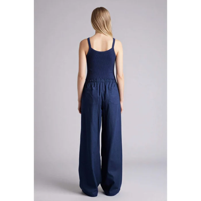 Defacto E1981AXNV125 Lacivert Wıde Leg Beli Lastikli Keten Karışımlı Pantolon