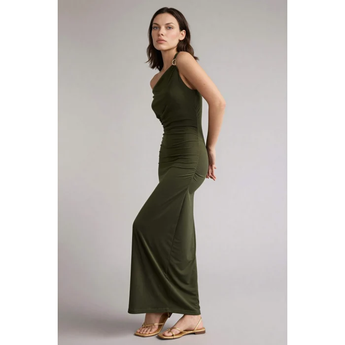 Defacto F9240AXKH462 Haki Regular Fıt Degaje Yaka Kolsuz Elbise