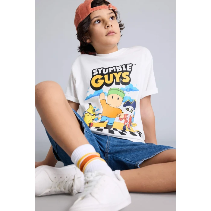 Defacto H0227A8ER105 Ekru Stumble Guys Tişört Erkek Çocuk