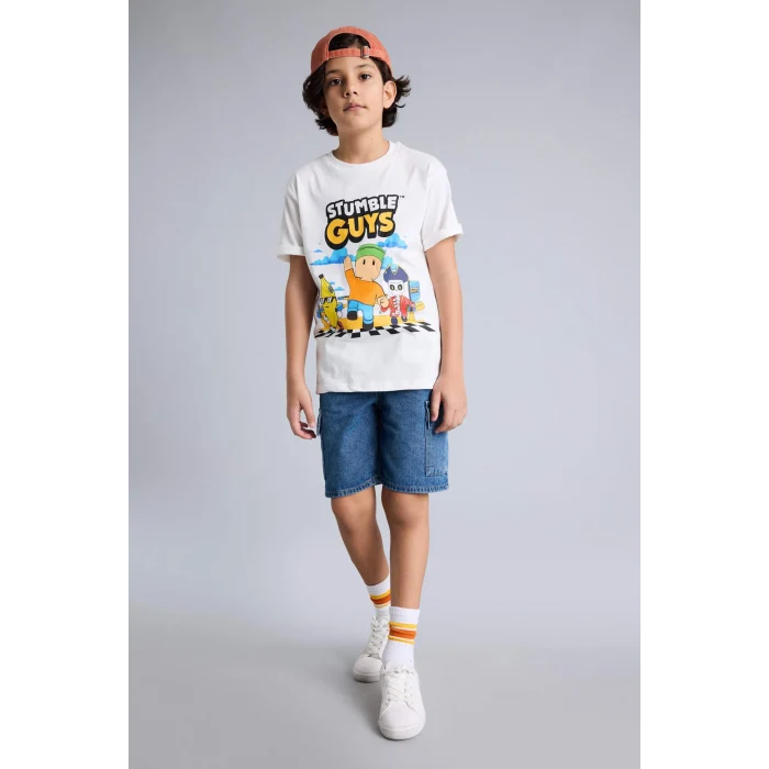 Defacto H0227A8ER105 Ekru Stumble Guys Tişört Erkek Çocuk