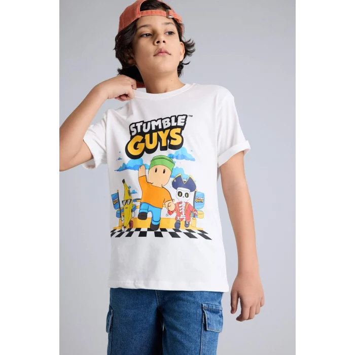 Defacto H0227A8ER105 Ekru Stumble Guys Tişört Erkek Çocuk