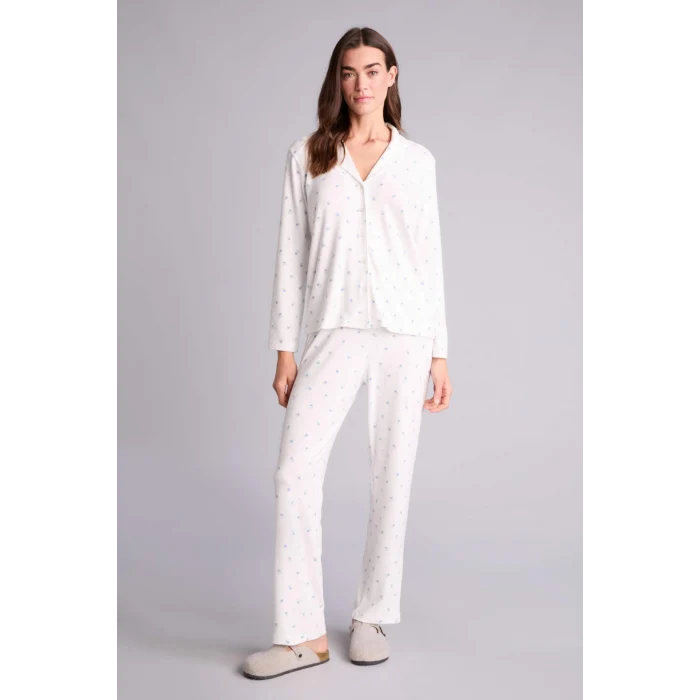 Defacto H1801AXER98 Ekru Çiçekli Pijama Takımı Üst Alt