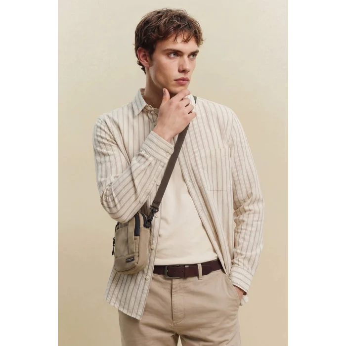 Defacto F9322AXER137 Ekru Keten Karışımlı Gömlek