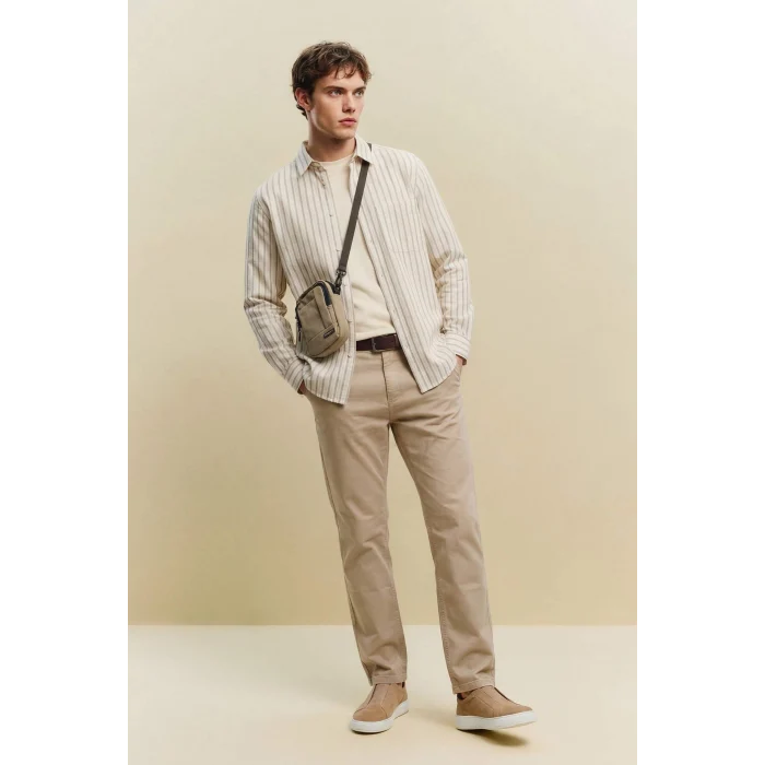 Defacto F9322AXER137 Ekru Keten Karışımlı Gömlek