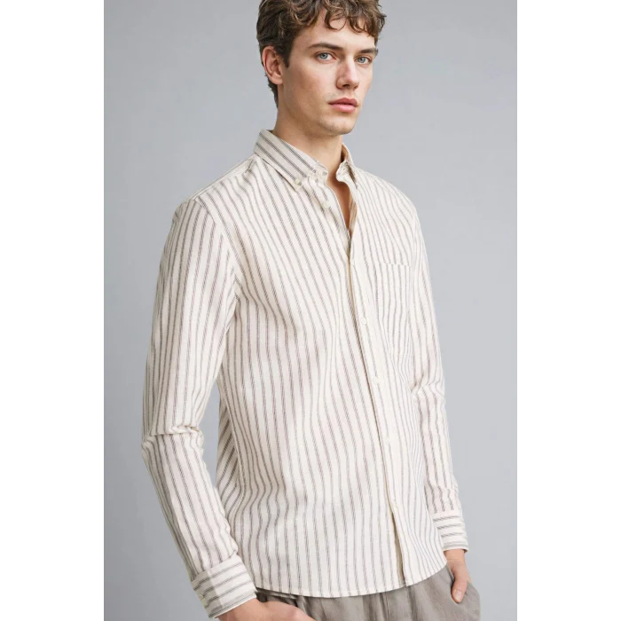 Defacto F9322AXER137 Ekru Keten Karışımlı Gömlek