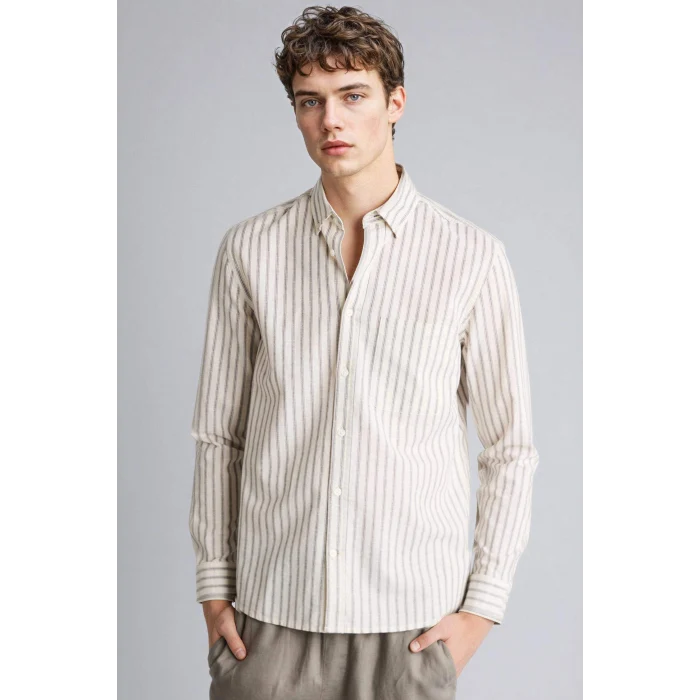 Defacto F9322AXER137 Ekru Keten Karışımlı Gömlek