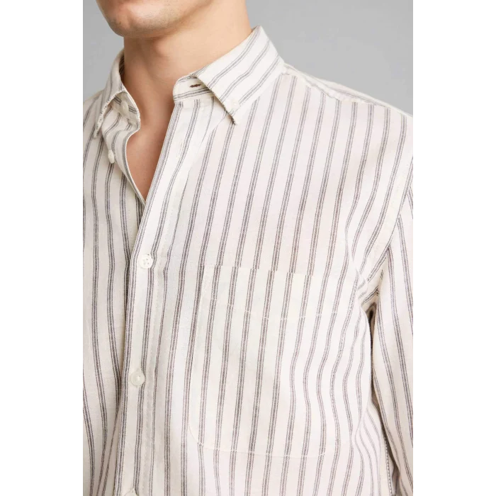 Defacto F9322AXER137 Ekru Keten Karışımlı Gömlek