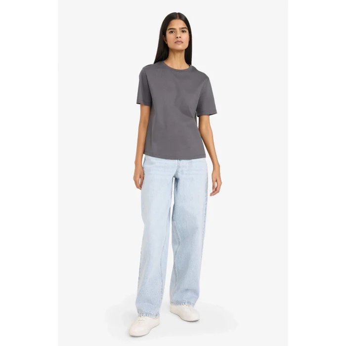 Defacto D7579AXAR104 Antrasit Regular Fıt Basıc Tişört