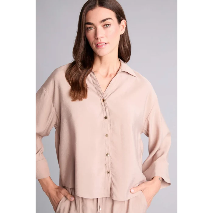 Defacto E9007AXBG176 Bej Loose Fıt Akışkan Kumaş Gömlek