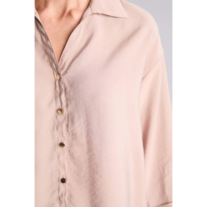 Defacto E9007AXBG176 Bej Loose Fıt Akışkan Kumaş Gömlek