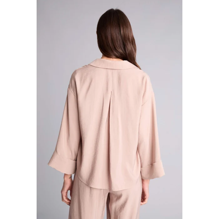 Defacto E9007AXBG176 Bej Loose Fıt Akışkan Kumaş Gömlek