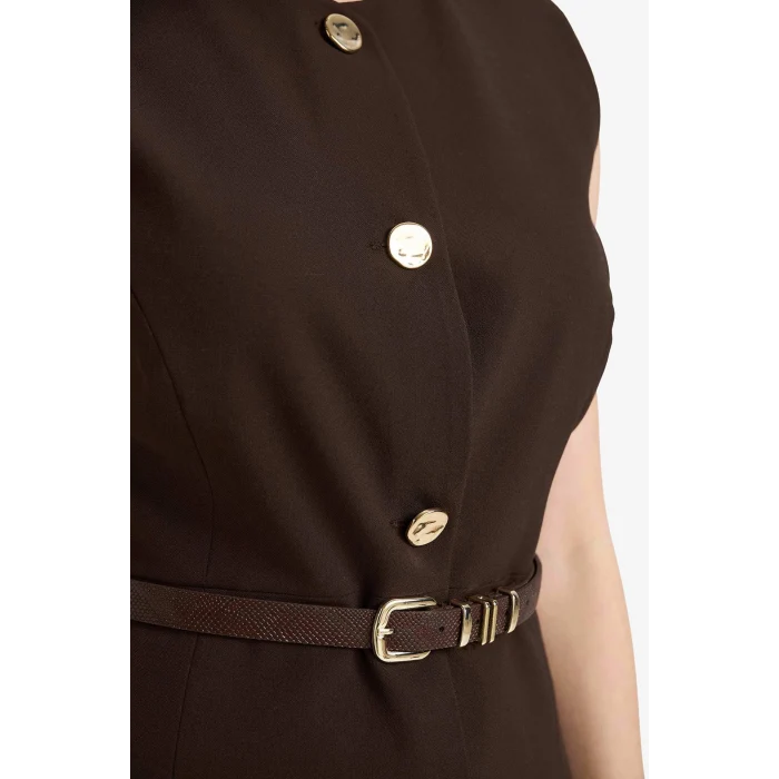 Defacto F7293AXBN473 Kahve Fıtted Bisiklet Yaka Yelek