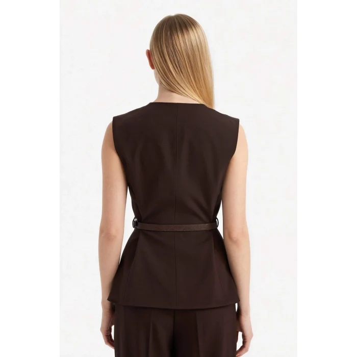 Defacto F7293AXBN473 Kahve Fıtted Bisiklet Yaka Yelek