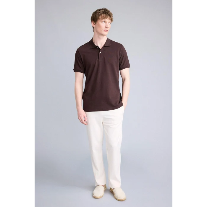 Defacto E9504AXBN267 Kahve %100 Pamuk Regular Fit Polo Tişört