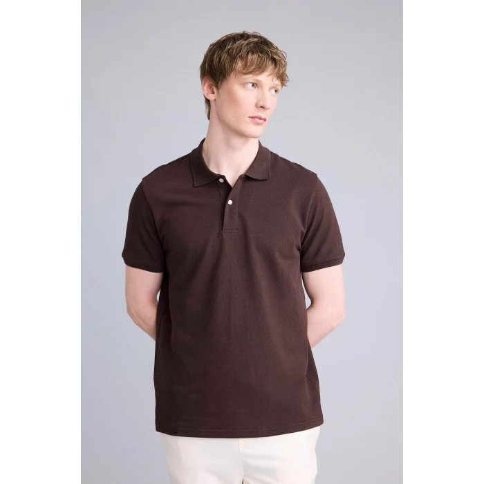 Defacto E9504AXBN267 Kahve %100 Pamuk Regular Fit Polo Tişört