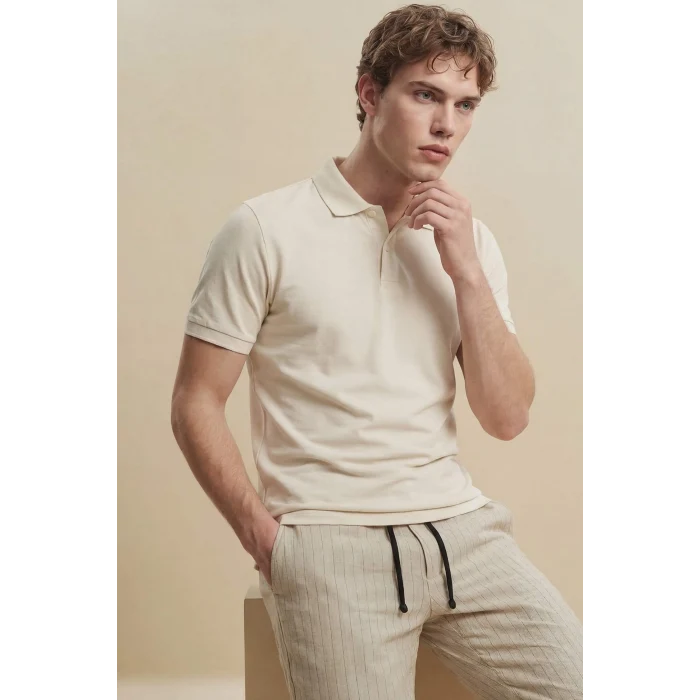 Defacto F9818AXER100 Ekru Kısa Kollu Polo Tişört