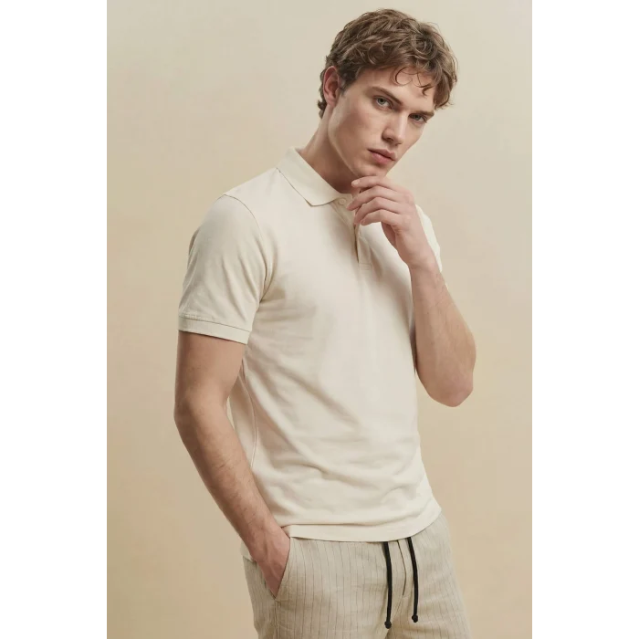 Defacto F9818AXER100 Ekru Kısa Kollu Polo Tişört