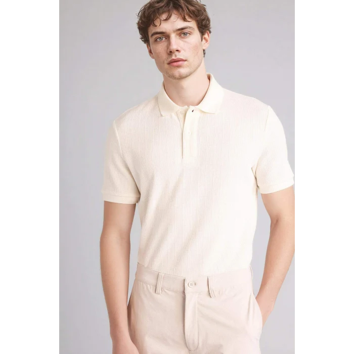 Defacto F9818AXER100 Ekru Kısa Kollu Polo Tişört