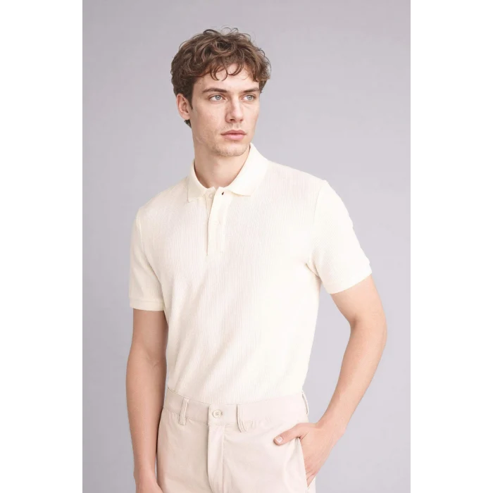 Defacto F9818AXER100 Ekru Kısa Kollu Polo Tişört