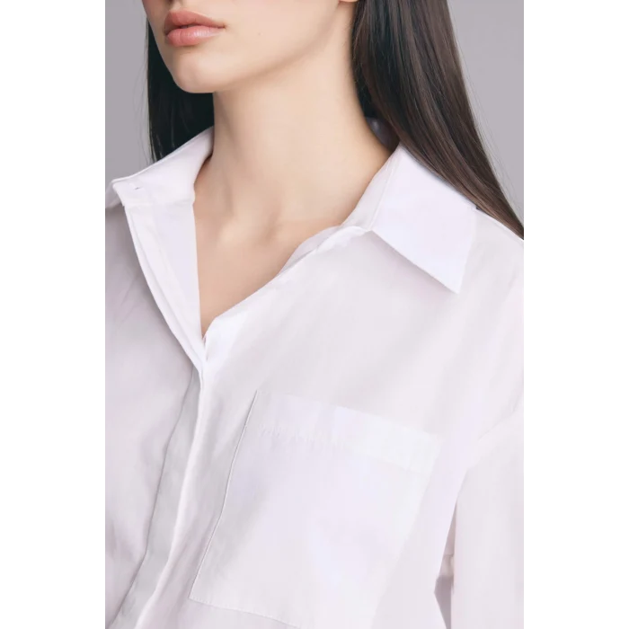 Defacto G9803AXWT34 Beyaz Oversıze Gömlek Yaka Poplin Uzun Kollu Gömlek