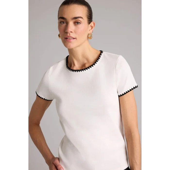 Defacto F9831AXER105 Ekru Regular Fıt Ribana Tişört