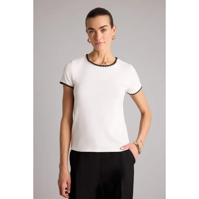 Defacto F9831AXER105 Ekru Regular Fıt Ribana Tişört