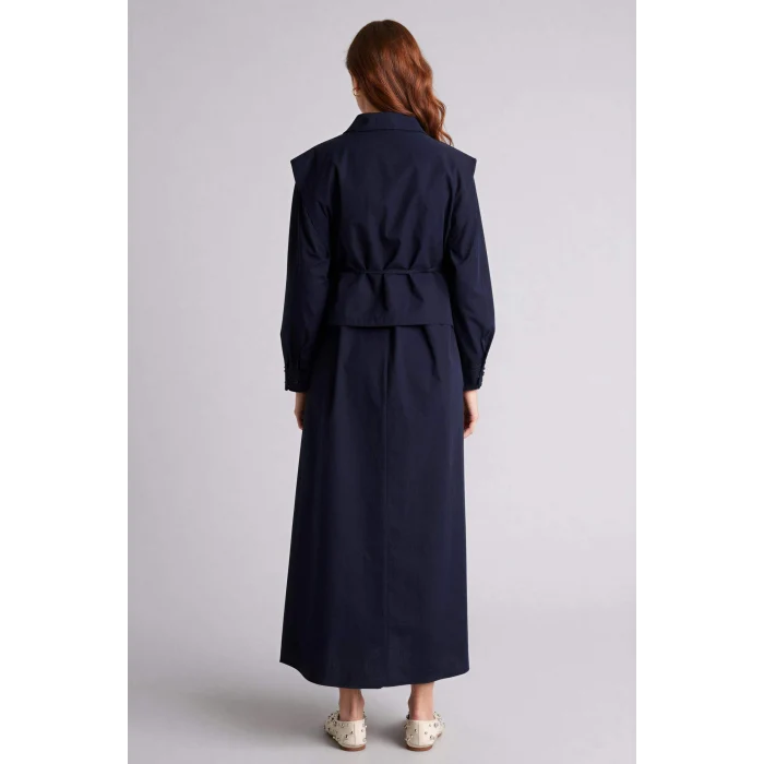 Defacto F7382AXNV243 Lacivert Hakim Yaka Poplin Uzun Kollu Elbise