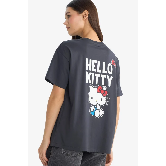 Defacto G1904AXAR191 Antrasit Hello Kitty  Oversıze Baskılı Kısa Kollu Tişört