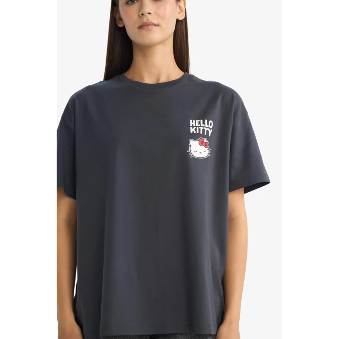Defacto G1904AXAR191 Antrasit Hello Kitty  Oversıze Baskılı Kısa Kollu Tişört