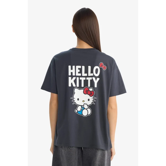 Defacto G1904AXAR191 Antrasit Hello Kitty  Oversıze Baskılı Kısa Kollu Tişört