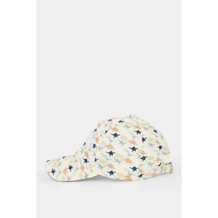 Defacto X0299A6BG176 Bej Dinazor Desenli Pamuklu Cap Şapka Erkek Çocuk