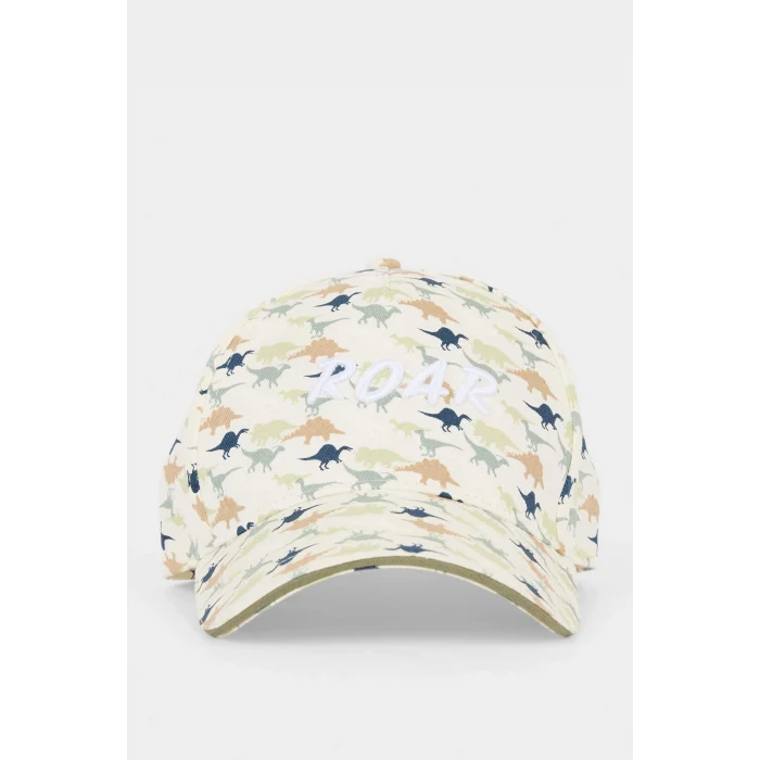 Defacto X0299A6BG176 Bej Dinazor Desenli Pamuklu Cap Şapka Erkek Çocuk