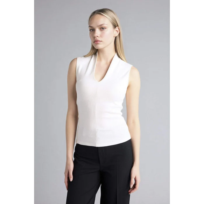 Defacto G9553AXER105 Ekru Slım Fıt Fitilli Kaşkorse Atlet