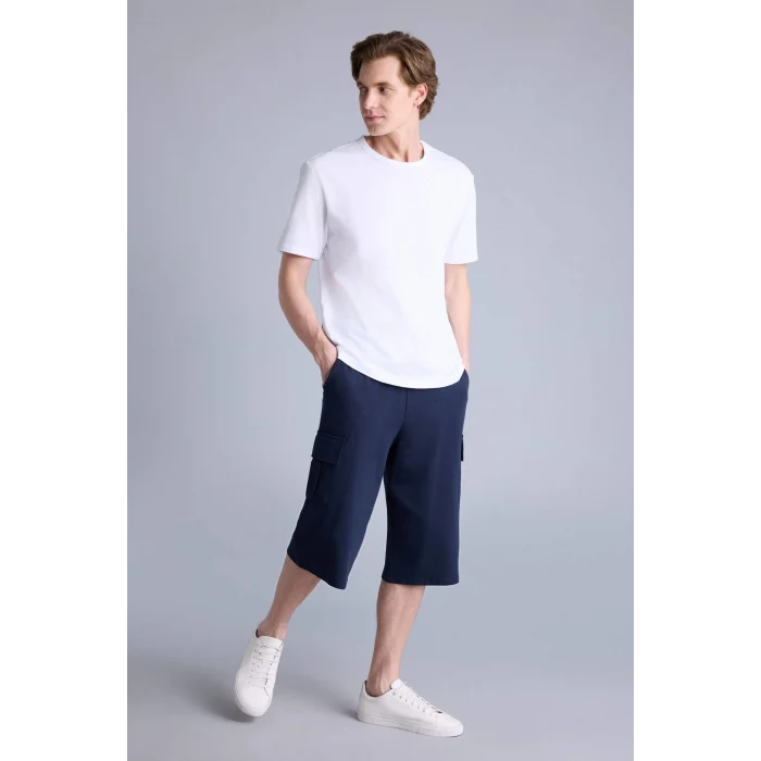 Defacto T4693AZNV241 Lacivert Relax Fıt Düz Paça Sweatshirt Kumaşı Uzun Şort