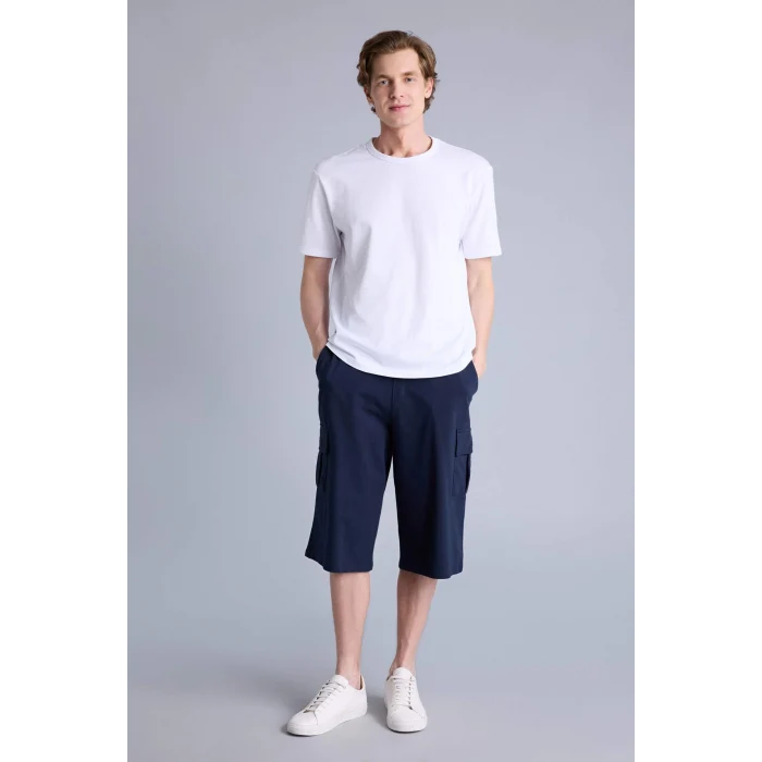 Defacto T4693AZNV241 Lacivert Relax Fıt Düz Paça Sweatshirt Kumaşı Uzun Şort