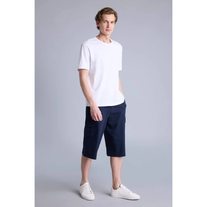 Defacto T4693AZNV241 Lacivert Relax Fıt Düz Paça Sweatshirt Kumaşı Uzun Şort