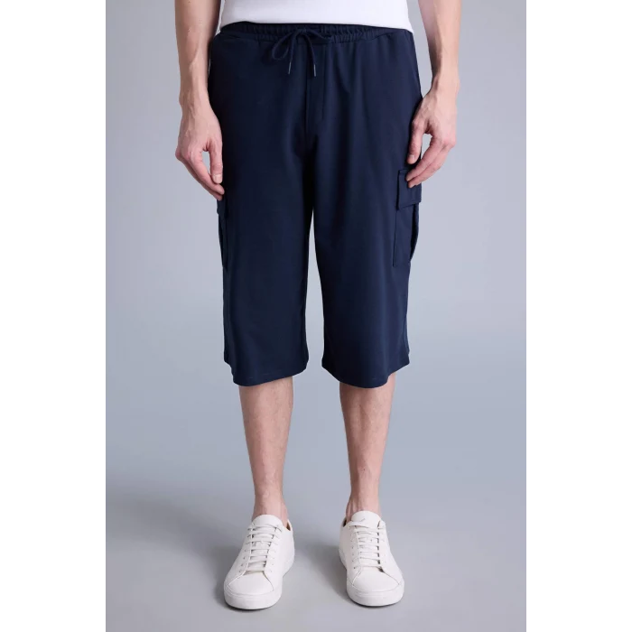 Defacto T4693AZNV241 Lacivert Relax Fıt Düz Paça Sweatshirt Kumaşı Uzun Şort