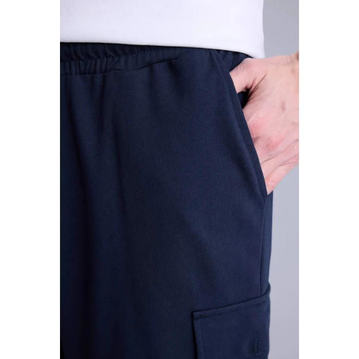 Defacto T4693AZNV241 Lacivert Relax Fıt Düz Paça Sweatshirt Kumaşı Uzun Şort