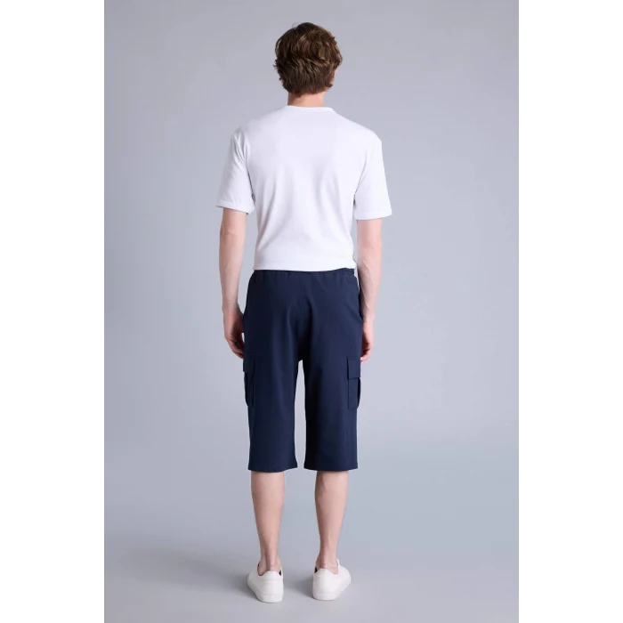 Defacto T4693AZNV241 Lacivert Relax Fıt Düz Paça Sweatshirt Kumaşı Uzun Şort
